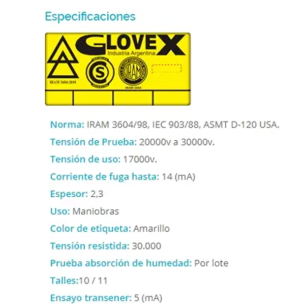 GE-02-10 - GUANTE USO ELECTRICO 20000 V DE CAUCHO TENSION USO 17000 V CLASE 02 - Image 3