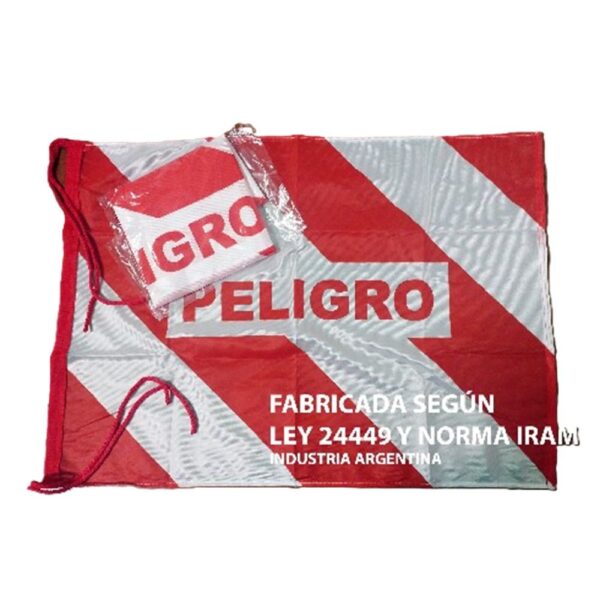 BANDERA PELIGRO REFORZADA CON LEYENDA 50x70