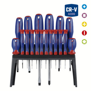 JUEGO DE DESTORNILLADORES 18 PIEZAS CR-V CON SOPORTE