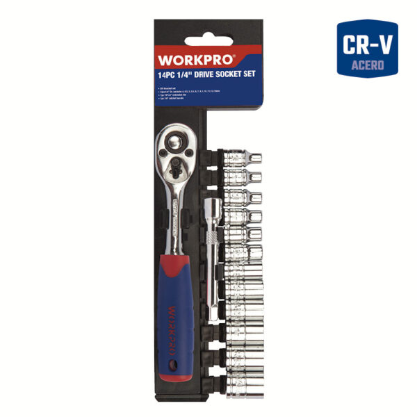 JUEGO BOCALLAVES CR-V CON LLAVE CRIQUE DE 1/4? (14 PIEZAS)
