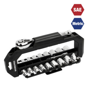 JUEGO DE 23 PIEZAS BOCALLAVES CON RACK ROTABLE ENCASTRE 1/4? + 3/8?