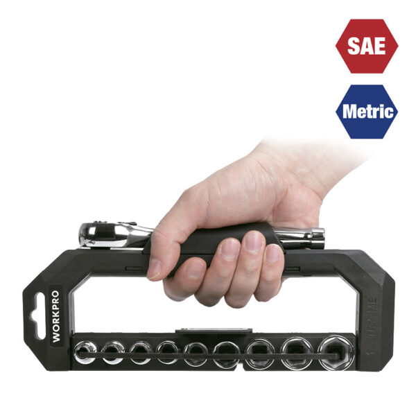 JUEGO DE 23 PIEZAS BOCALLAVES CON RACK ROTABLE ENCASTRE 1/4? + 3/8? - Image 2
